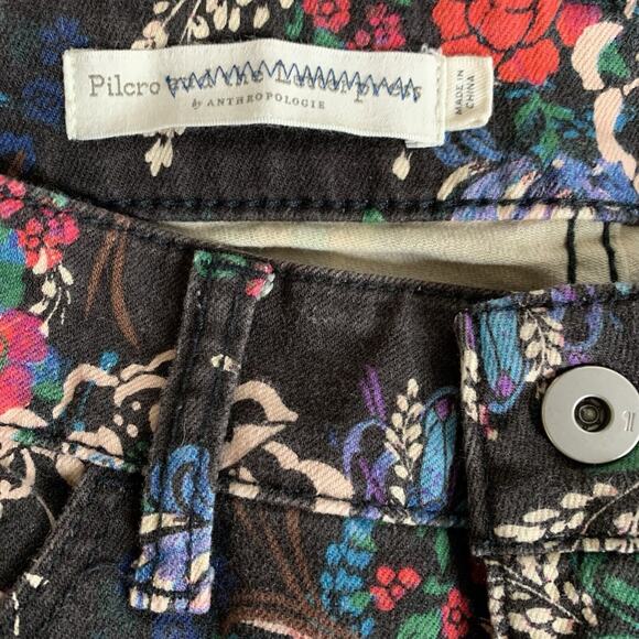 Pilcro by Anthro Pants Women's Sz 27 Mid Rise Skinny Coquette Floral Stretch - Picture 4 of 11